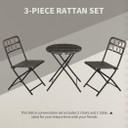 Outsunny 3 PCS Folding Rattan Wicker Bistro Set, Coffee Table Set, Grey