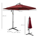 3(m) Garden Banana Parasol Cantilever Umbrella w/ Base, Wine Red Outsunny