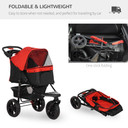 Folding 3 Wheel Pet Stroller Travel Adjustable Canopy Storage Brake Red Pawhut