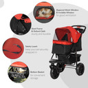 Folding 3 Wheel Pet Stroller Travel Adjustable Canopy Storage Brake Red Pawhut