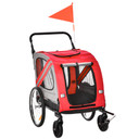 2-In-1 Dog Bike Trailer Stroller w/ Universal Wheel Reflector Flag Red Pawhut