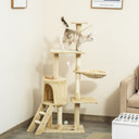 Cat Tree Kitty Activity Centre Condo Scratching Post with Toys Beige 131cm