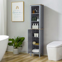 kleankin Bathroom Floor Tall Cabinet Storage Unit w/ Cupboard Adjustable Shelf