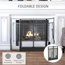 HOMCOM 3 Panel Folding Fire Screen with Double Door Fireplace Tool Accessary