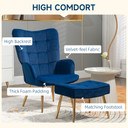 HOMCOM Button Tufted Armchair with Footstool and Gold Tone Steel Legs Dark Blue