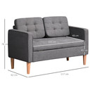 HOMCOM Compact Loveseat Sofa 2 Seater Sofa with Storage and Wood Legs Grey