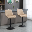 Set of 2 HOMCOM Adjustable Bar Stools in Light Khaki Faux Leather with 360° Swivel, Sturdy Steel Base, and Diamond Tufting - Ideal for Kitchen and Bar Seating