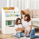 Children's Bookcase, Toy Organiser w/ Wheels, for Bedroom - White