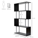 Wooden S Shape Storage Unit Bookshelf Lounge Display Room Divider-Black 