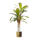 Realistic 100cm Dracaena Tropical Plant in Gold Metal Planter - Lifelike Artificial Indoor Decor for Home and Office Spaces