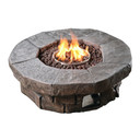 Teamson Home Outdoor Gas Fire Pit with Stone Finish, Lava Rocks, and Cover