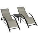 3 Pieces Lounge Chair Set Garden Sunbathing Chair w/ Table Grey Outsunny