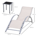 3 Pieces Lounge Chair Set Garden Sunbathing Chair w/ Table Cream Outsunny