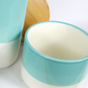 Set of Three Canisters Aqua Green Ceramic Storage Jars with Lids