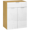 HOMCOM High Gloss Storage Cabinet w/ Drawer Double Door Cupboard White Natural