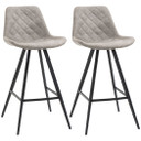 HOMCOM Set Of 2 Bar Stools Vintage Microfiber Cloth Tub Seats Padded Steel Grey