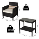  2-Seater PE Rattan Side Table & Armchair Bistro Set w/ Pillows Black