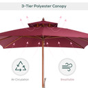  3m Patio Umbrella Bamboo Umbrella Parasol-Wine Red