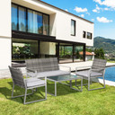  4-Piece Outdoor Garden Rattan Seating Furniture Set Grey