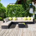 Outsunny 8 Pcs Rattan Sofa Set W/Cushions - Elegant Outdoor Dining Set with Aluminium Frame (Available in Multiple Colours: Black, Brown, Grey)