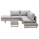 3pc Rattan Sofa Set Lounge Furniture Tea Table, Side Table & Cushioned Grey