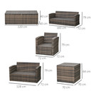 6 Pcs Rattan Wicker Sofa Set Sectional & Storage Table & Cushion Mixed Brown