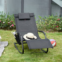 Outsunny Breathable Mesh Rocking Chair for Indoor & Outdoor Recliner Seat w/ Headrest (Black/Grey/Cream)