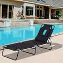 Sun Lounger Foldable Reclining Chair Pillow & Reading Hole Garden Beach Outdoor
