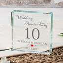 Premium Glass Wedding Anniversary Token - Personalized Keepsake Gift in Organza Bag - 90x90x20mm