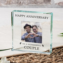 Personalized Glass Token - Happy Anniversary Keepsake with Square Photo | Premium Glass | Ideal Gift for Special Occasions