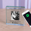 Personalized Glass Token showcasing 'Our First Dance' with Spotify Code integration - Premium Anniversary Gift, Ornament, and Paperweight for Weddings