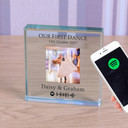 Personalized Glass Token showcasing 'Our First Dance' with Spotify Code integration - Premium Anniversary Gift, Ornament, and Paperweight for Weddings