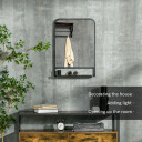 Square Wall Mirror with Shelf - Black Metal Frame - 70x50cm - Modern Home Decor