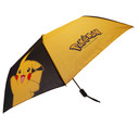 Pikachu-themed black, yellow, and white Pokémon umbrella with hard rubber handle, officially licensed, compact and stylish design, ideal for rainy days