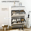 Elegant white shoe cupboard with gold-coloured feet, modern hallway storage organizer for 12 pairs of shoes. Slim design, sturdy construction. Easy assembly
