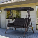 Outsunny 3 Seater Garden Swing Chair Patio Swing Bench w/ Cup Trays Black