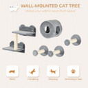 5Pcs Cat Wall Furniture with Perch, Cat Condo, Scratching Post - Grey