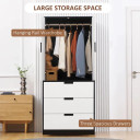 2 Door Wardrobe Modern Wardrobe with 3 Drawer and Hanging Rod for Bedroom White