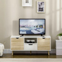 Modern TV Unit Cabinet Stand w/ Cabinets and Drawer for Living Room Natural