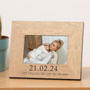 "The Day You Became My Mummy" personalised oak veneer wood picture frame displaying a 7x5 photograph.