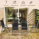 7pc Outdoor Dining Table and 6 Folding Chairs, Aluminium Patio Dining Set Black