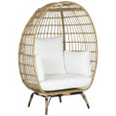 Outsunny Round PE Rattan Outdoor Egg Chair w/ Padded Cushions for Garden, Khaki