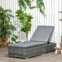 Outsunny Patio Rattan Chaise Lounge Garden Pool Wicker Sun Lounger Adjustable