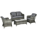 Outsunny 4 Pieces Rattan Sofa Set Outdoor Conservatory Furniture with Cushions