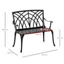 Outsunny 2-Seater Cast Aluminium Garden Bench Loveseat Ergonomic Armrest