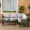 Outsunny 4 Piece Garden Furniture Set w/ Breathable Mesh Pocket, Light Grey