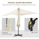 Square Cantilever Roma Parasol 360 Rotation w/ Hand Crank, Cream White