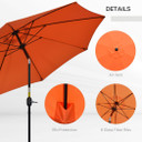 Outsunny 2.6M Patio Umbrella Outdoor Sunshade Canopy w/ Tilt and Crank Orange