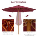 Outsunny 3m Fir Wooden Garden Parasol Sun Shade Outdoor Umbrella Canopy Wine Red