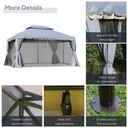 3 x 4m Aluminium Gazebo with 2 Tiers Roof Garden Nets Sidewalls - Grey